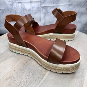 Mia Womens Kiera Vegan Brown Leather Braided Raffia Platform Sandal Size 10